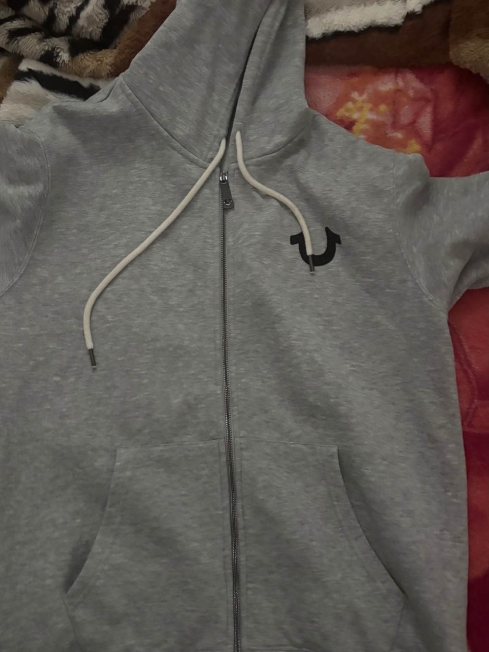 True religion Grey Zip-Up Hoodie with Horseshoe Logo